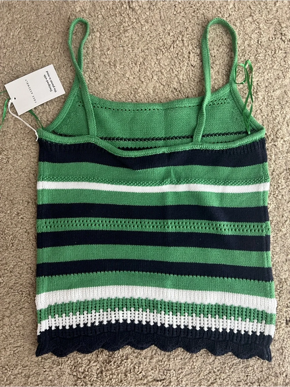 Striped Knit Tank Top - Green Navy White -